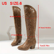 Women's Over-The-Knee Western Cowboy Boots Embroidered Geometric