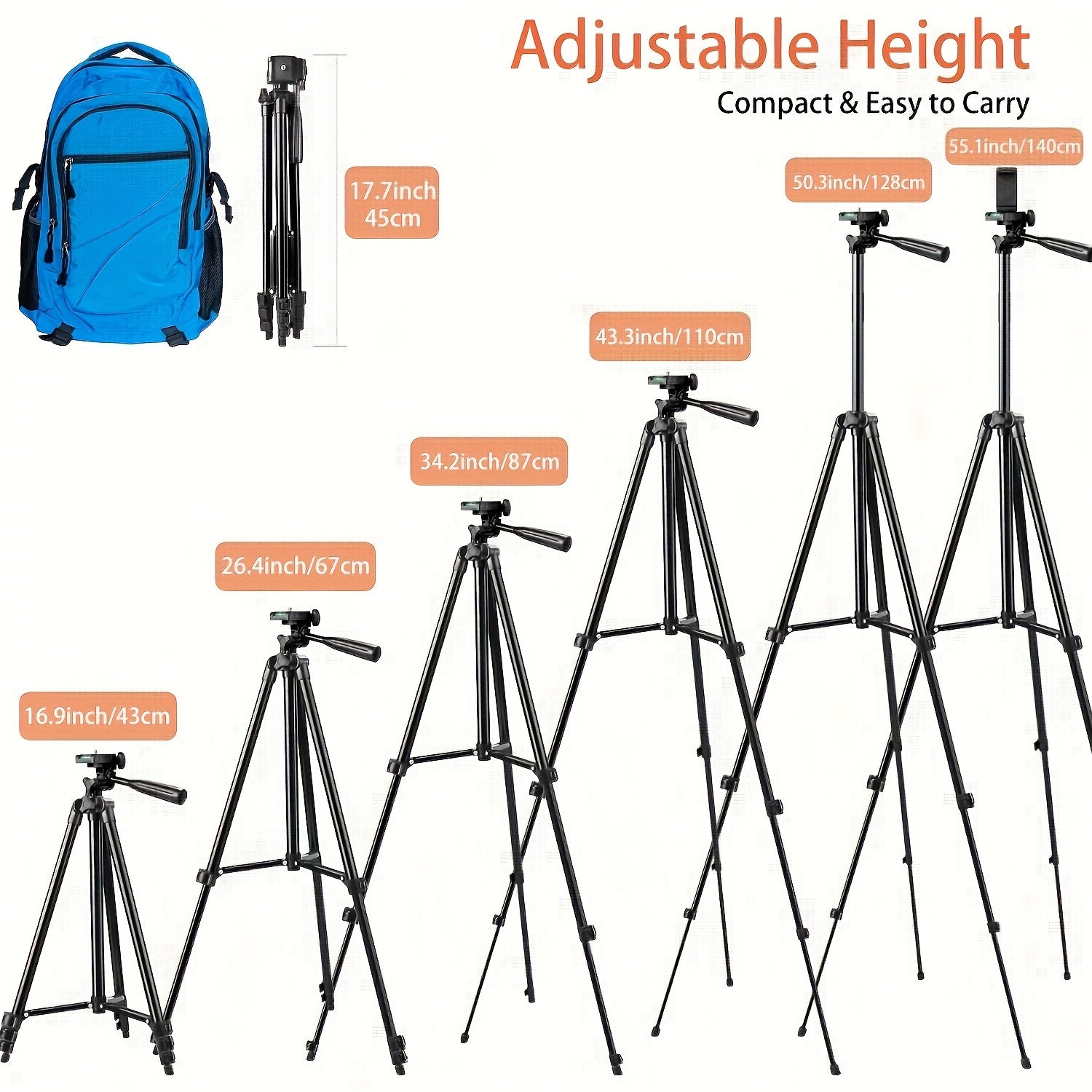 Aluminum Tripod with Phone Holder for Video Streaming Photography Adjustable Portable Durable