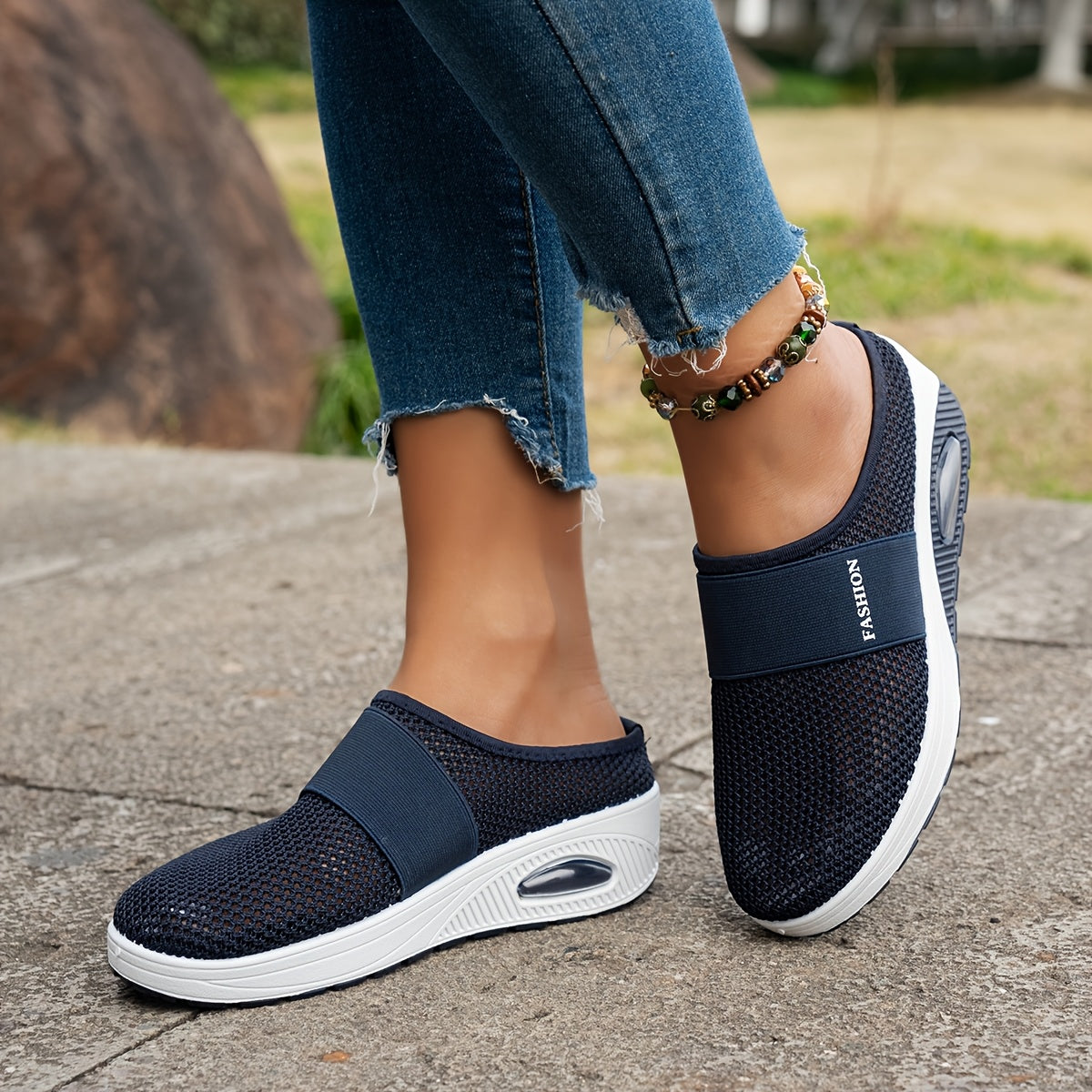 Women’s Breathable Mesh Slip-On Sneakers Low-Top Casual Shoes All-Season Plus Size