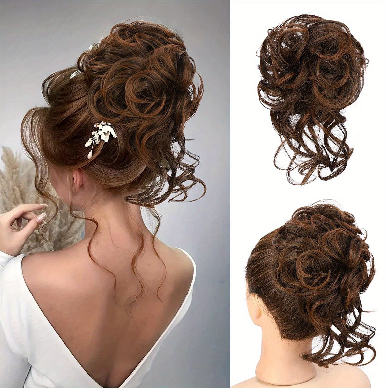 Women Messy Curly Donut Hair Bun Updo Synthetic Hair Extension 25.4cm
