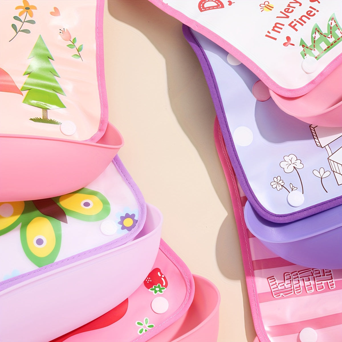 Kids Waterproof Cartoon Bib with Snap Closure, Detachable, Washable