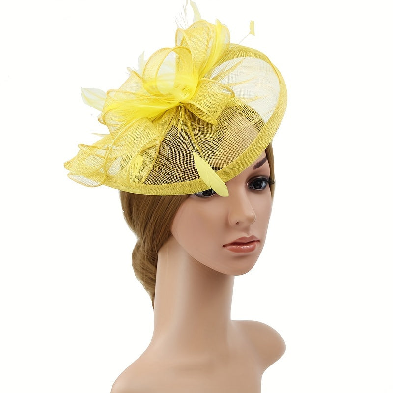 Vintage Style Headwear with Flower Mesh Design and Faux Feather for Weddings and Parties