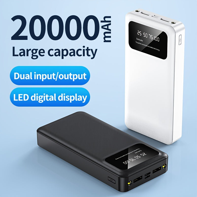 20000mAh portativ quvvat banki, ikki LED chiroq va katta ekran bilan
