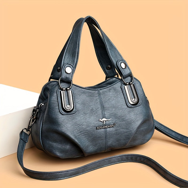 Women's Black PU Handbag with Crossbody and Shoulder Strap