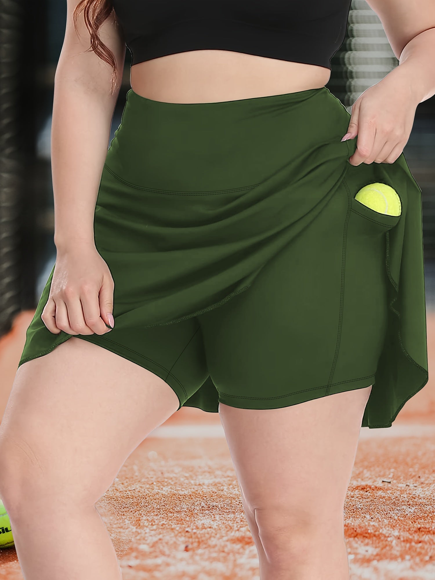 Falda deportiva de punto de poliéster con vuelo para mujer en verano, color sólido, con bolsillo lateral