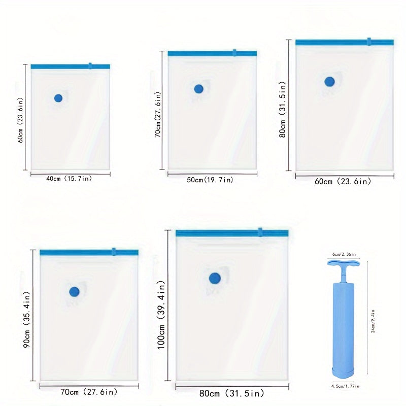 Transparent Vacuum Storage Bags Set of 5 for Clothes Space Saving Travel and Home