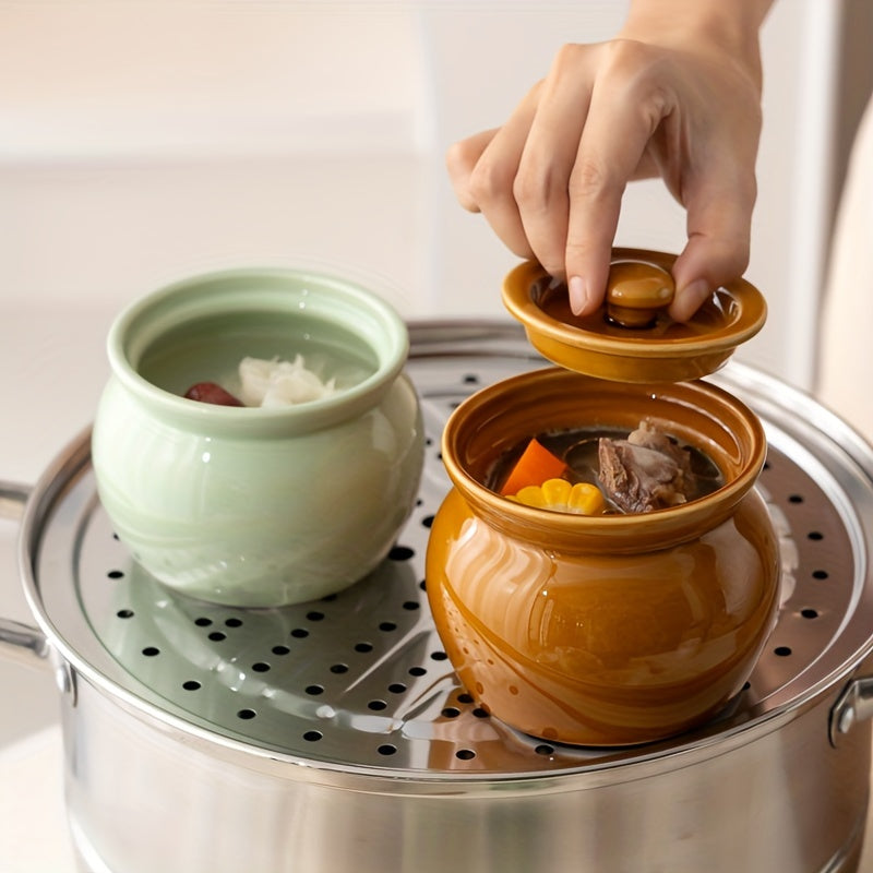 Single Serving Ceramic Stew Pot with Lid Multiple Colors Food Safe Leak Proof for Soups Vegetables
