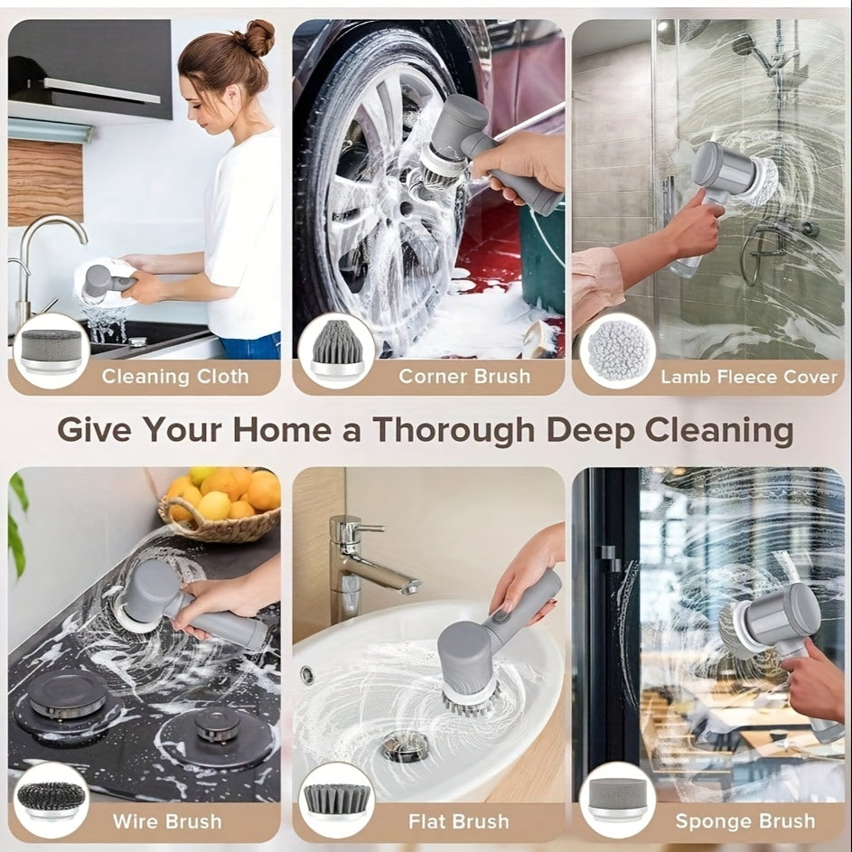 Electric Floor Cleaner with Rechargeable Battery and 7 Brush Heads for Kitchen and Bathroom