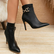 Women's Solid Color Dress Ankle Boots with Pointed Toe Stiletto Heel