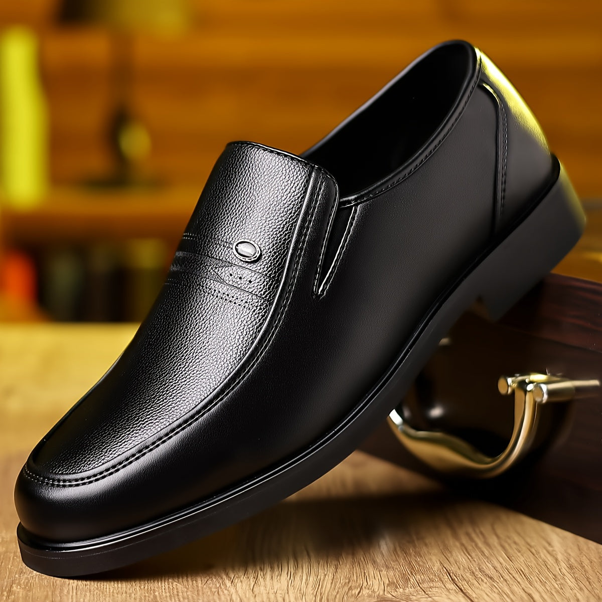 Men's Black Slip-On Loafers with Rubber Sole and Round Toe for Casual Wear