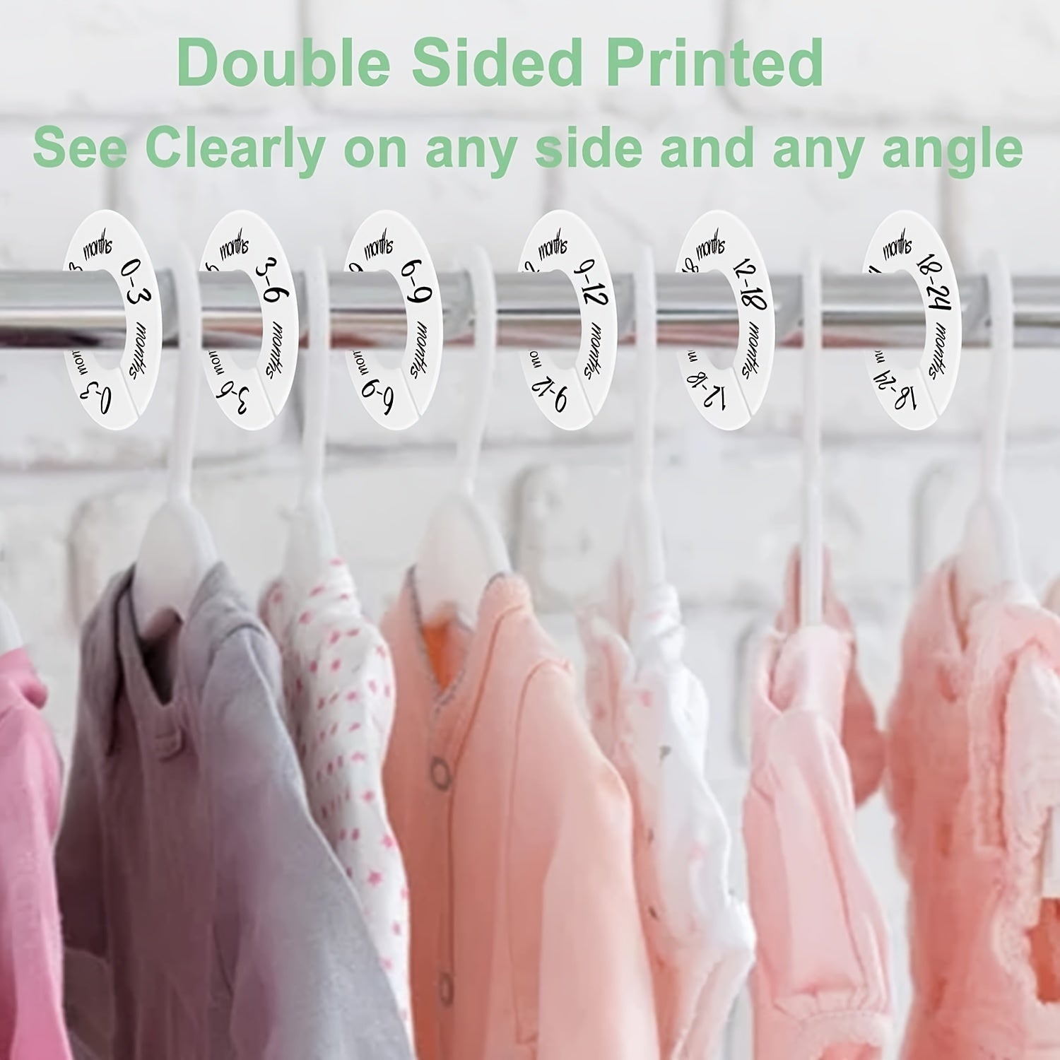 Set of 6 Kids Wardrobe Dividers for Sizes 0-24 Months, Double-Sided, Clear Labels