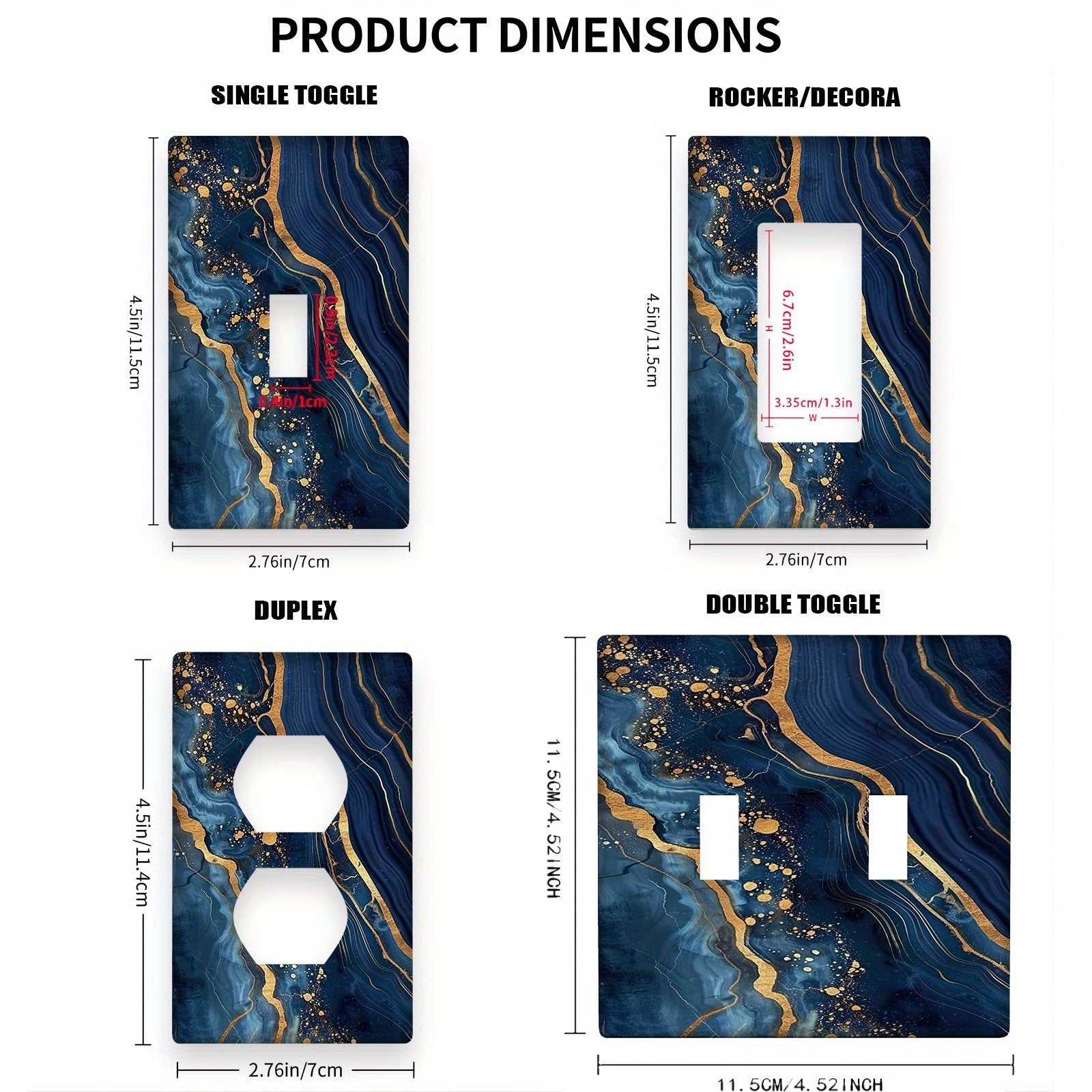 Blue Marbled Wall Plate for Bedroom and Kitchen 1 or 2 Gang