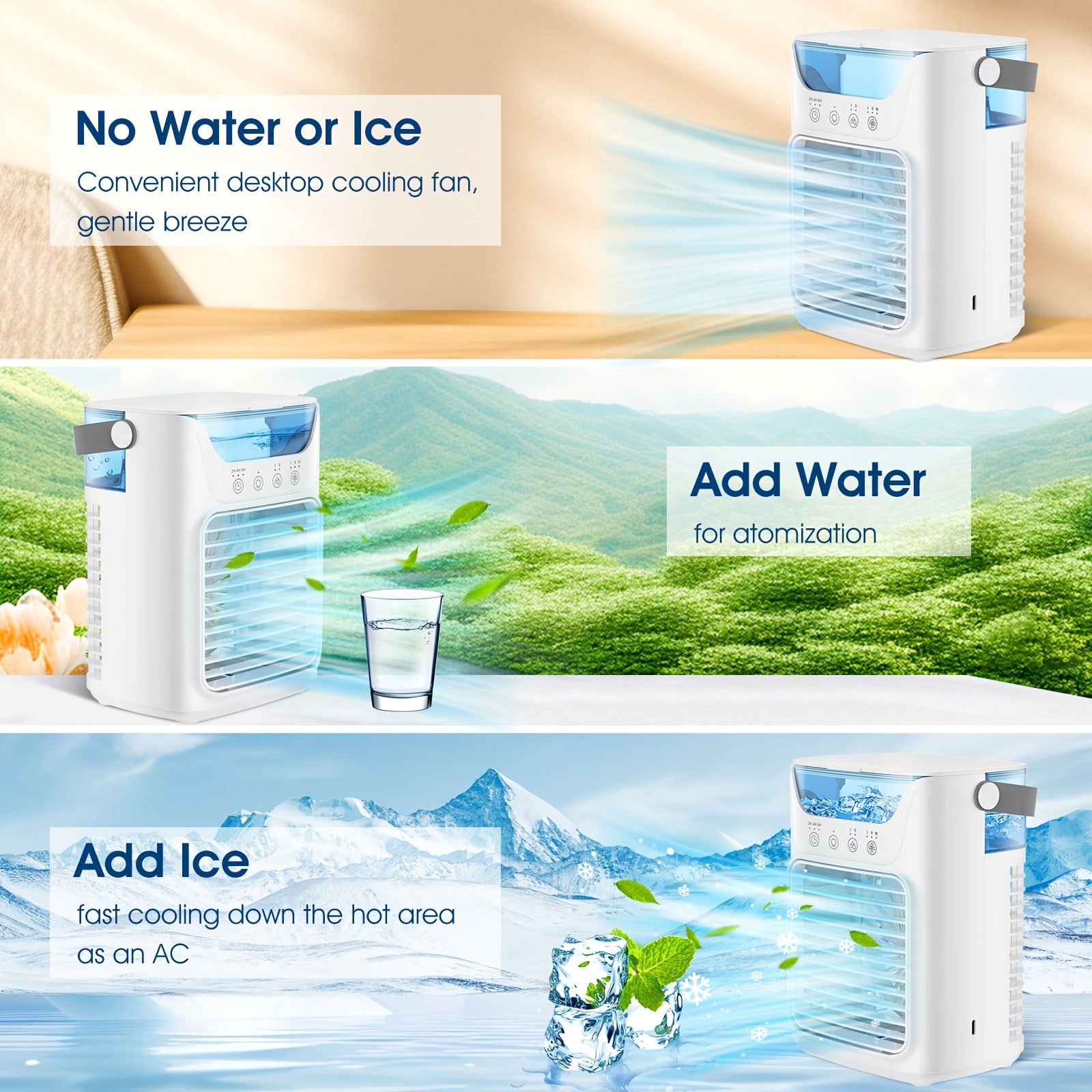 Portable USB Powered Evaporative Air Conditioner with 700ml Water Tank, Desktop Cooling Fan for Bedroom Office Living Room