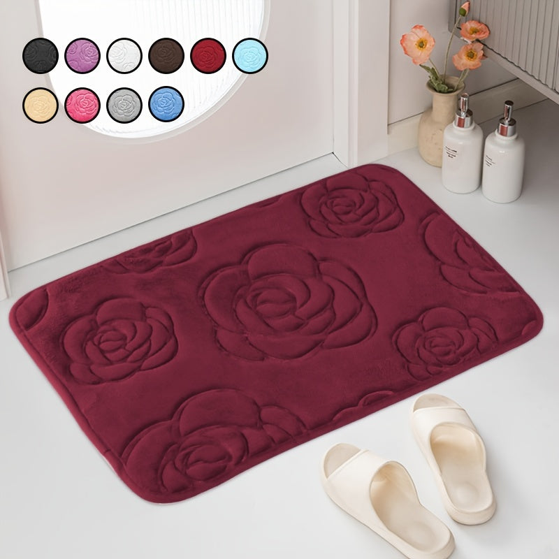 Blue and White Floral Bathroom Mat Plush Anti-Slip Absorbent Soft Rug