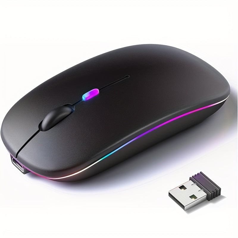 Rechargeable Wireless LED Mouse for Laptops and Desktops Dual-Mode Wireless or USB Optical Ambidextrous Silent Portable