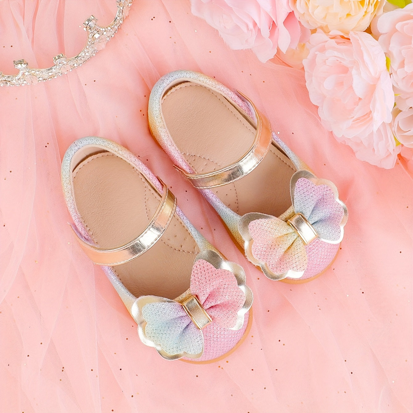 Girls' Mary Jane Flats Rainbow Bow Lightweight Casual Party Indoor Shoes