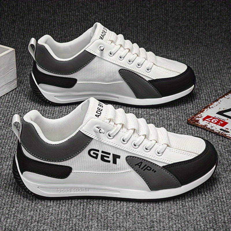 Men's Solid Color Casual Sneakers with Non-Slip Sole and Lace-Up Closure