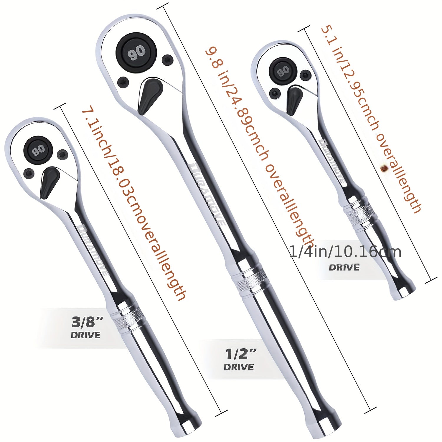 3-Piece Ratchet Repair Set Reversible Quick Release 90 Tooth Socket Wrench
