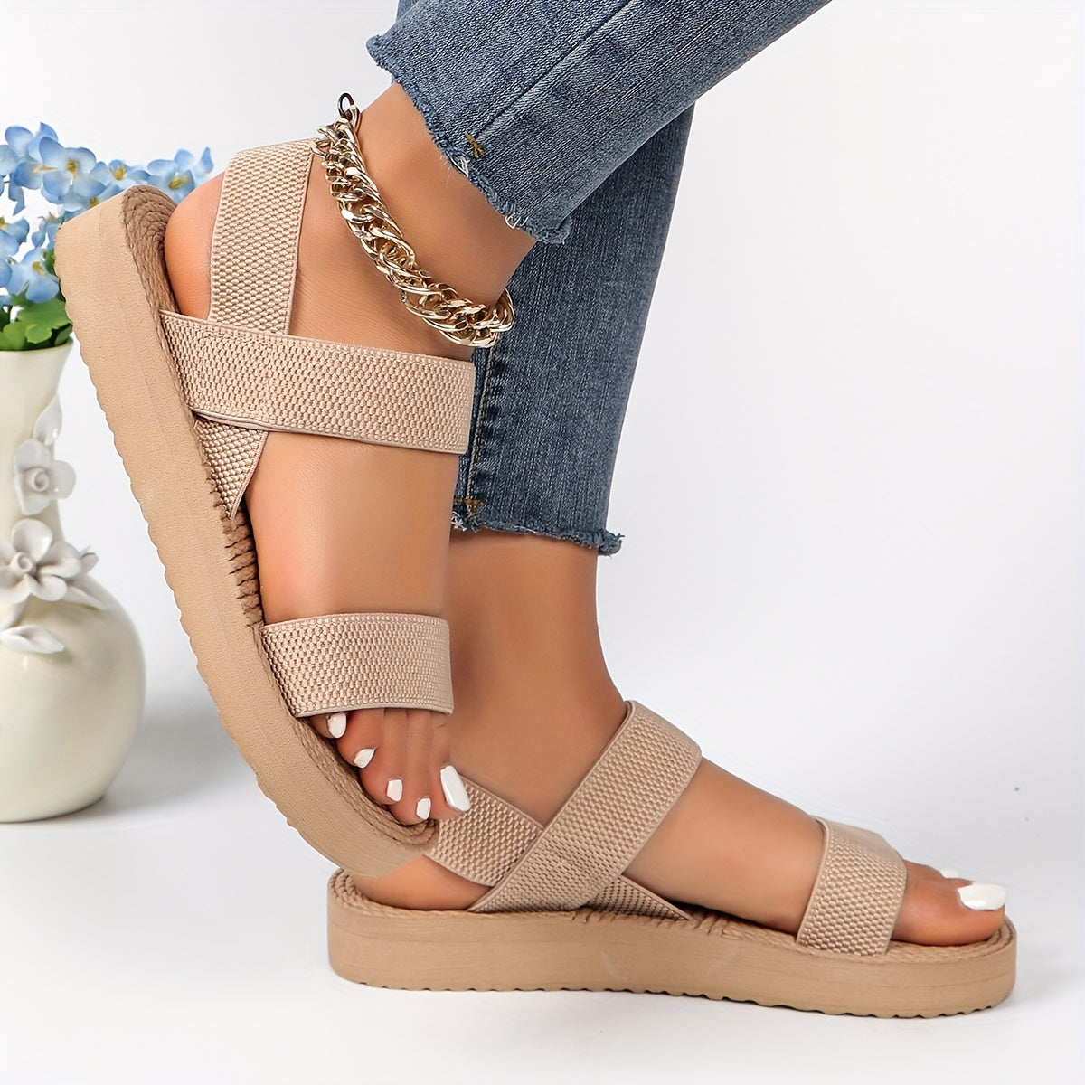 Women's Gladiator Sandals Breathable Fabric Wide Width Summer Shoes