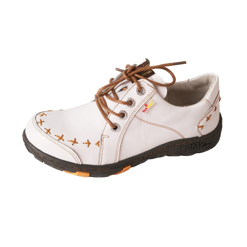 Women's Casual Leather Retro Oxford Shoes Breathable Slip-Resistant Flats