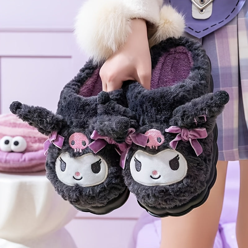 Women Cozy Plush Slippers with Cartoon Design Soft Fabric Warm Winter
