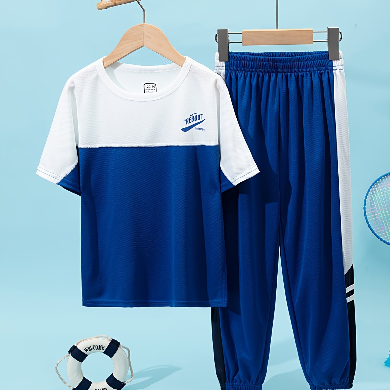 Boys Summer Sportswear Set Short Sleeve Tee and Long Pants Quick-Dry Athletic Outdoor Gear