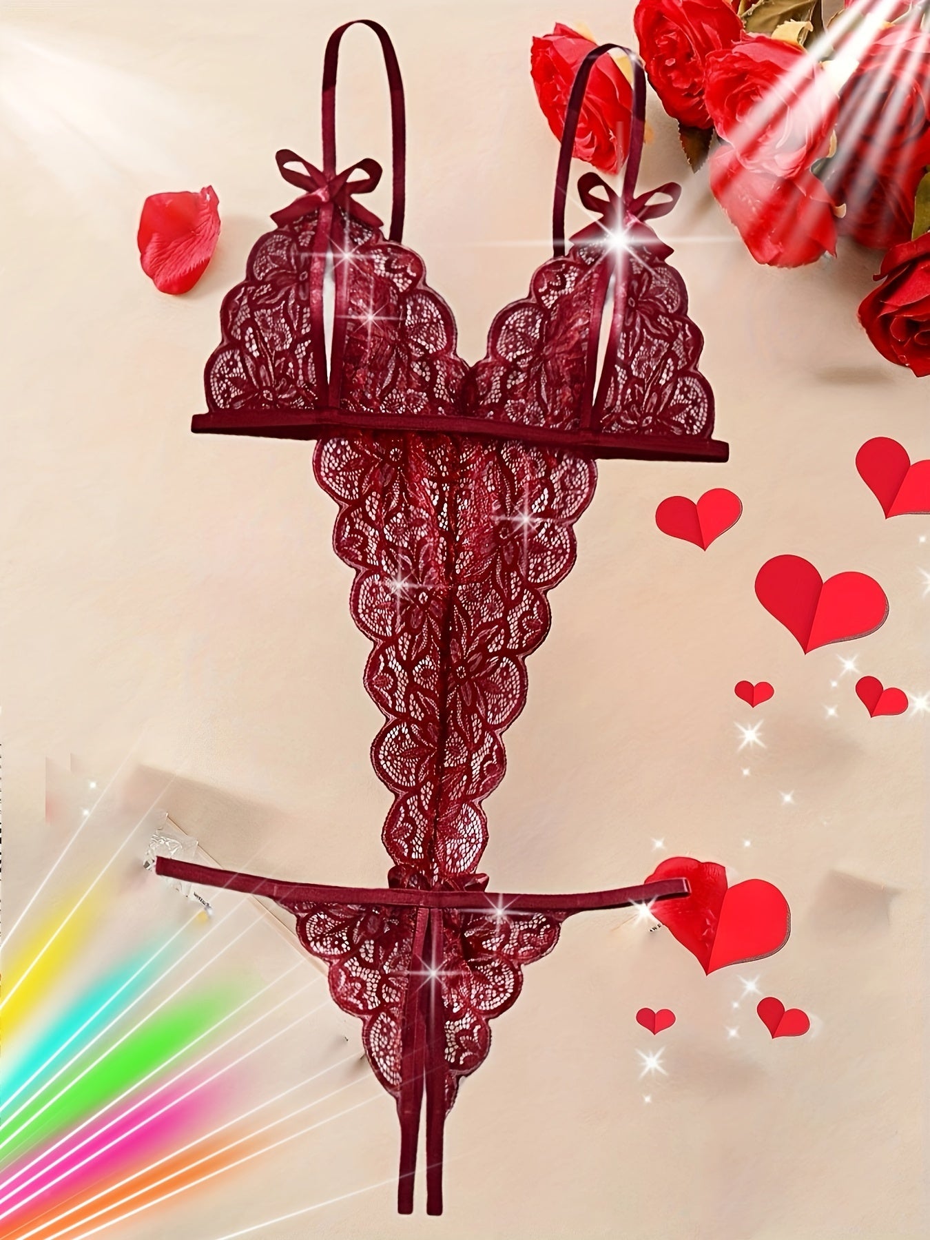 Women's Burgundy Floral Lace Teddy Bodysuit with Adjustable Straps