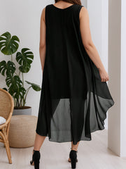 Women's Summer Dress Solid Color Crew Neck Plus Size Sleeveless