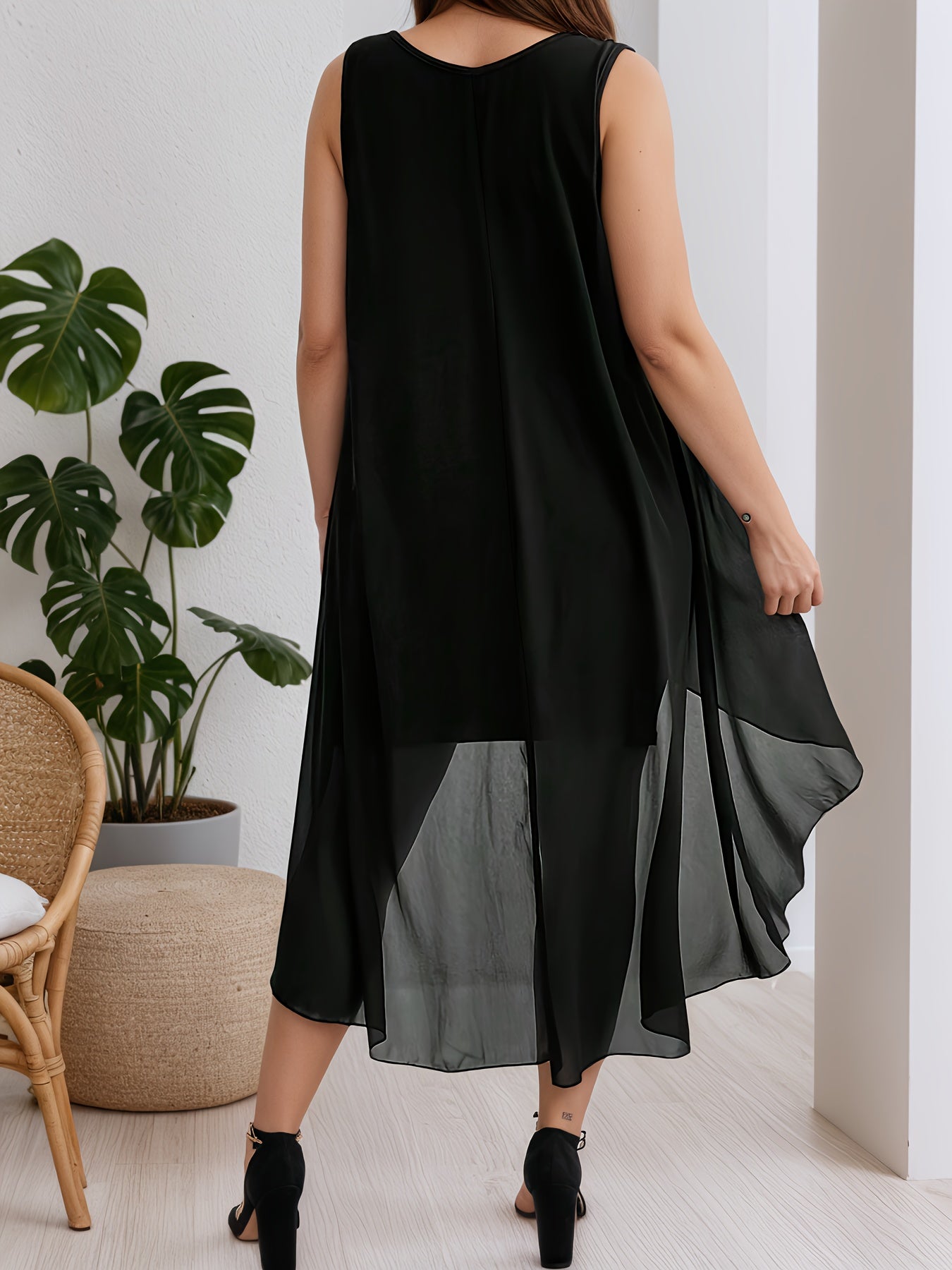 Women's Summer Dress Solid Color Crew Neck Plus Size Sleeveless