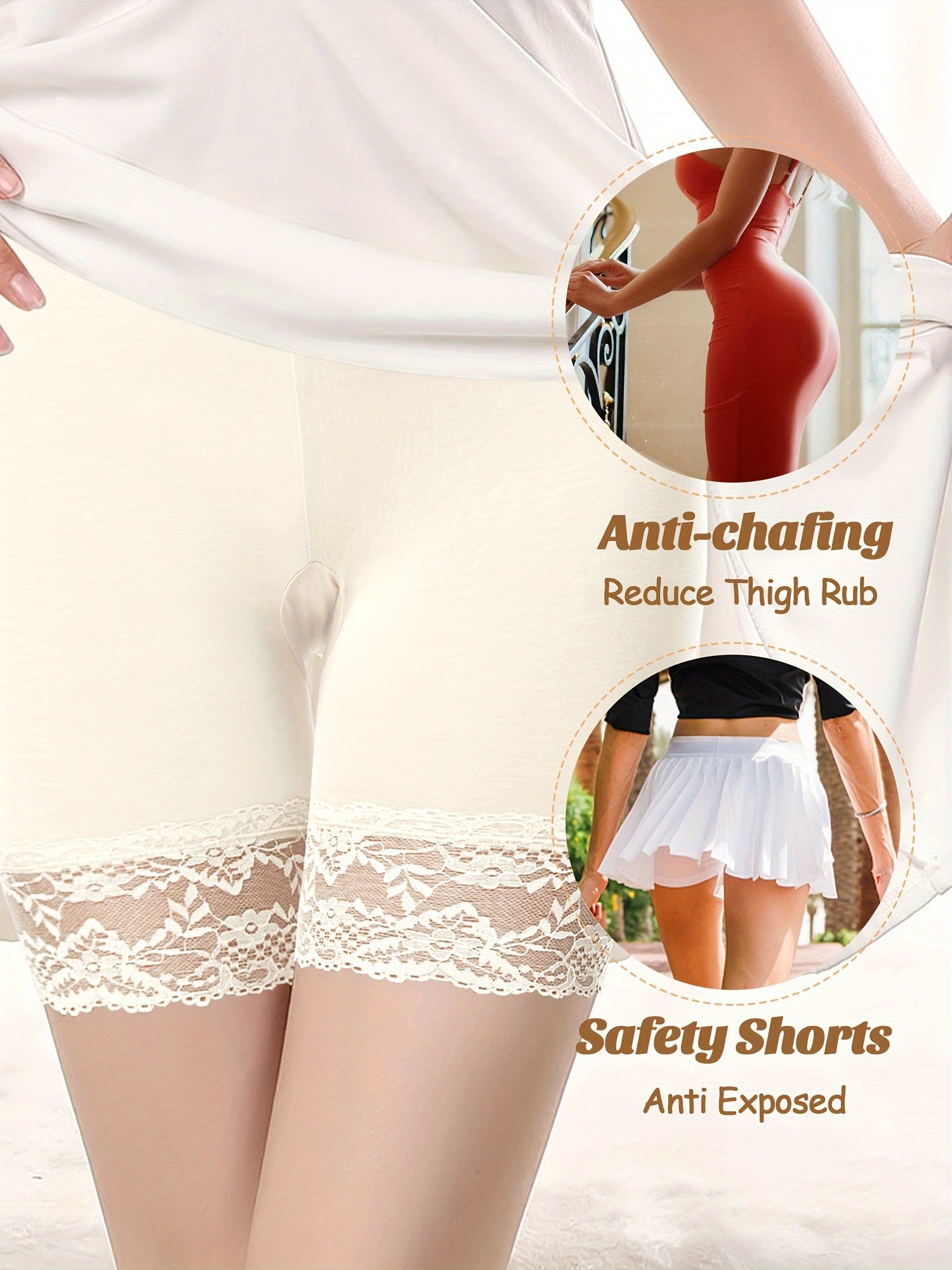 Women's High-Waisted Lace Panel Shorts Pack of 3 Rayon Viscose Knit Solid