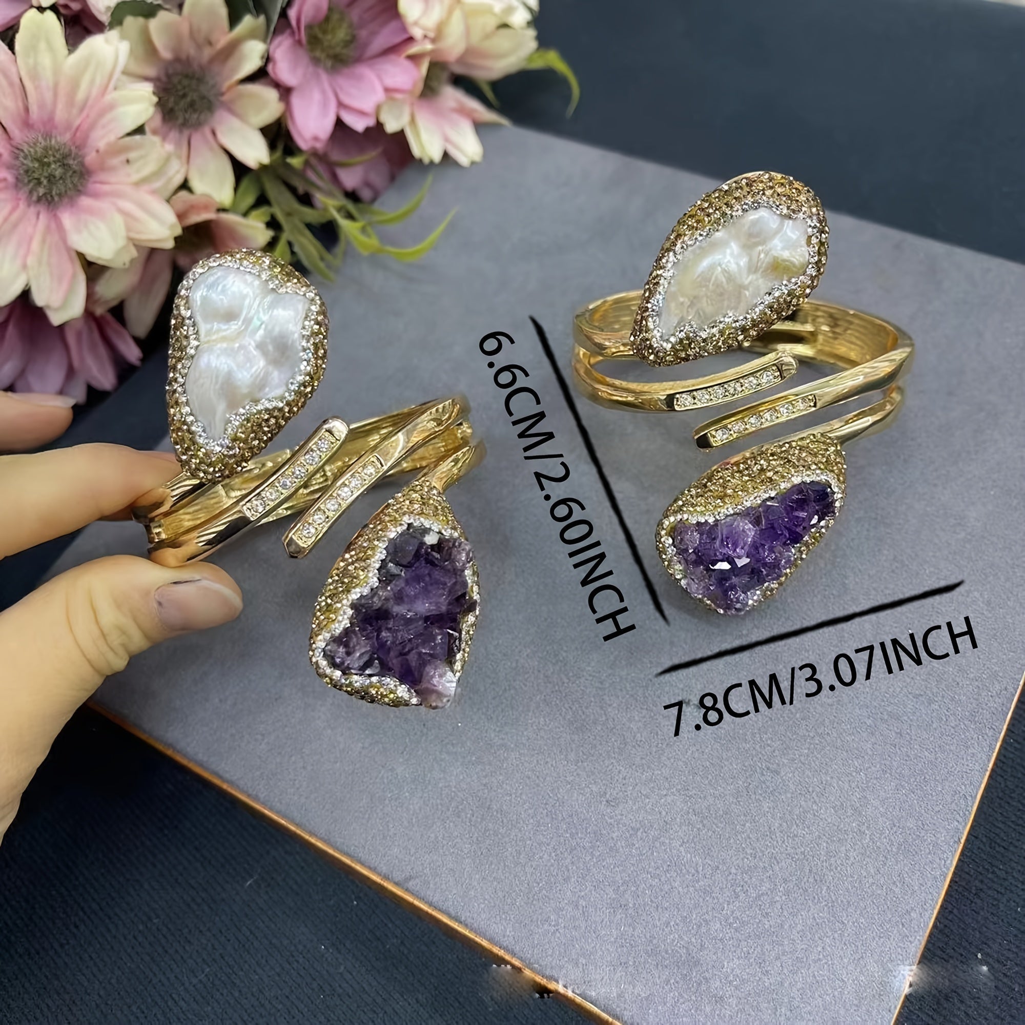 Bohemiyalik Minimalist Tabiiy Urugvay Amethyst Barokko Marvarid Bilaguzuk - Mis, Kundalik kiyish uchun mukammal, Har mavsumda foydalanish mumkin bo'lgan buyum, Bohemiyalik uslubdagi tosh bilaguzuk