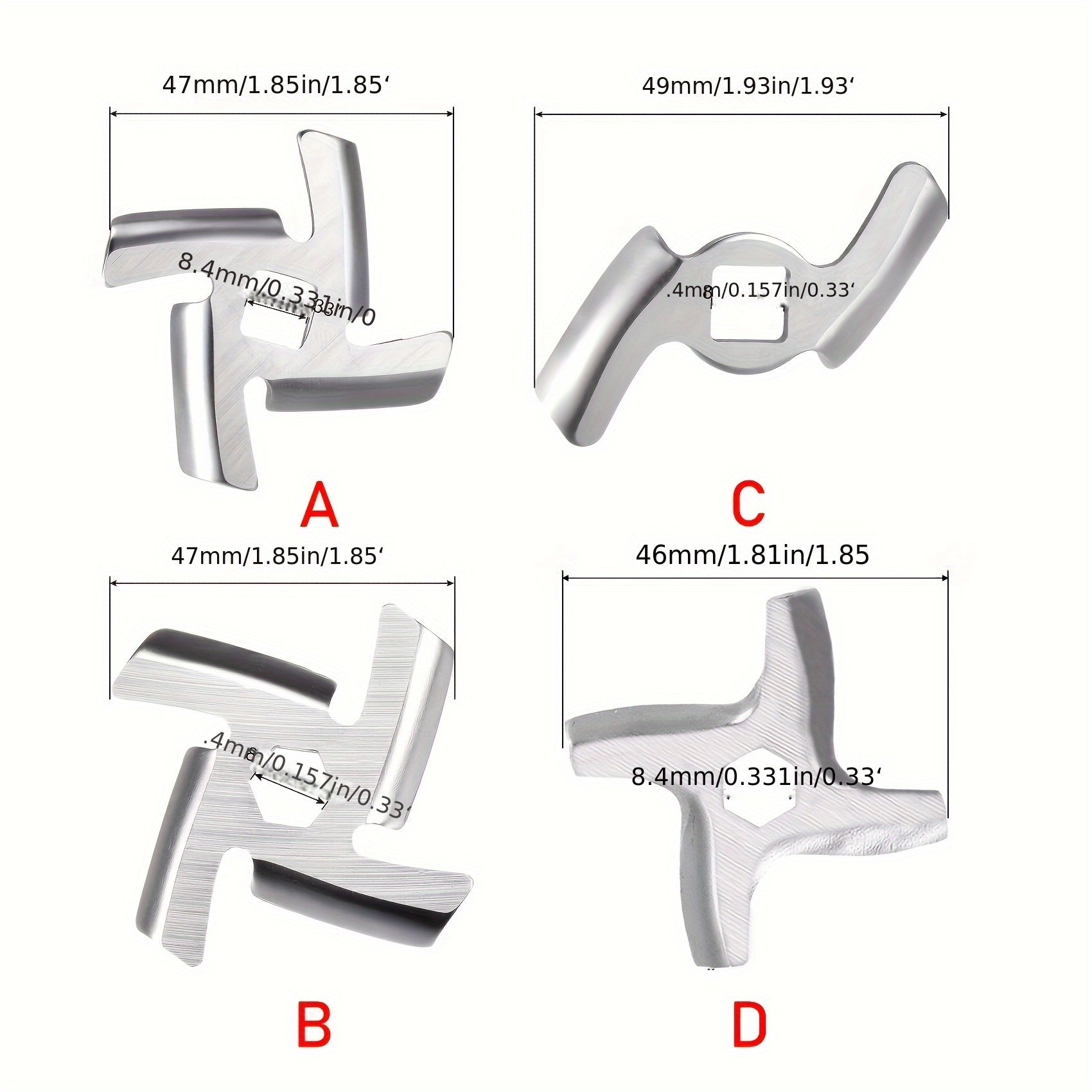 Stainless Steel Meat Grinder Blades Set of 2 for Kitchen Food Chopper Attachments