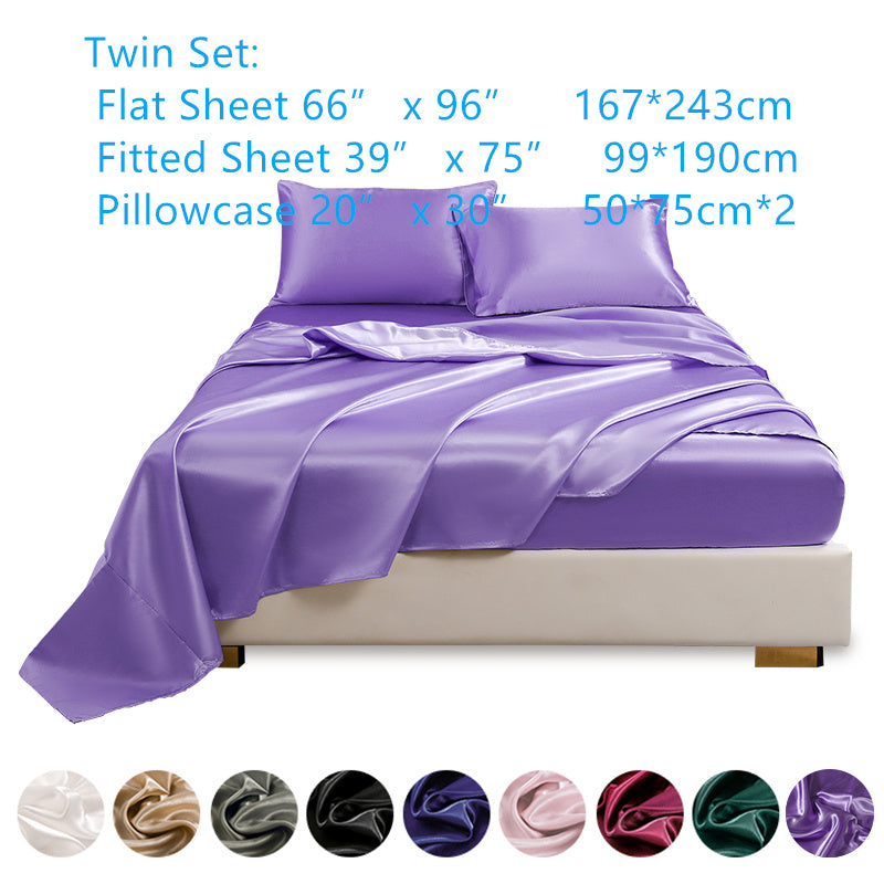 Juego de 4 sábanas de satén para ropa de cama incluye sábana superior, sábana ajustable y fundas de almohada, lujoso dormitorio, habitación de invitados