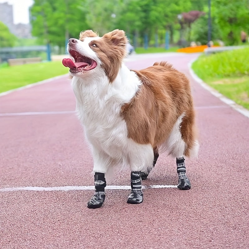 Calcetines impermeables para perros con correas reflectantes y patrón de cuadros para todas las estaciones, de pequeños a grandes perros