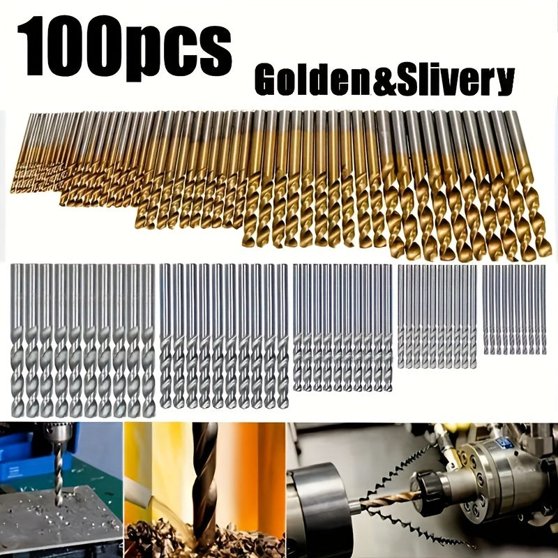 Titanium-Coated Drill Bit Set for Wood Aluminum Plastic 100 Pieces