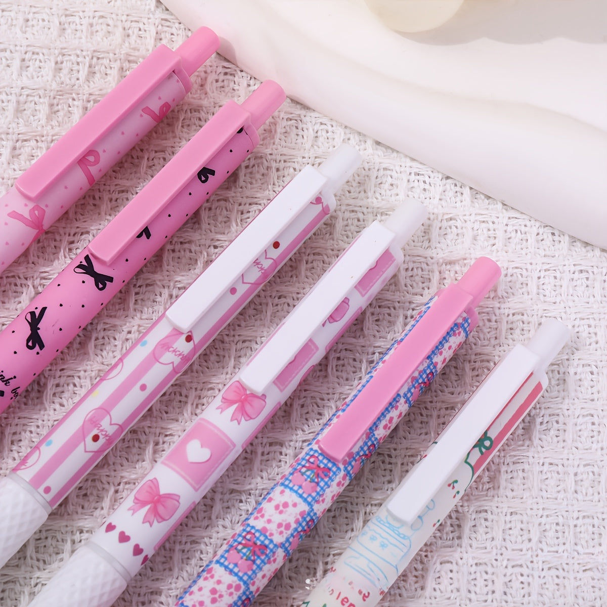 Set of 6 Pink Bowknot Gel Pens 0.5mm Fine Point for Office and School