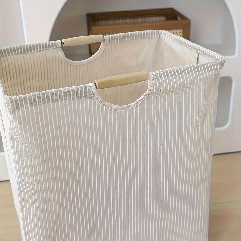Large Laundry Basket with Waterproof Fabric and Striped Interior for Clothes and Toys