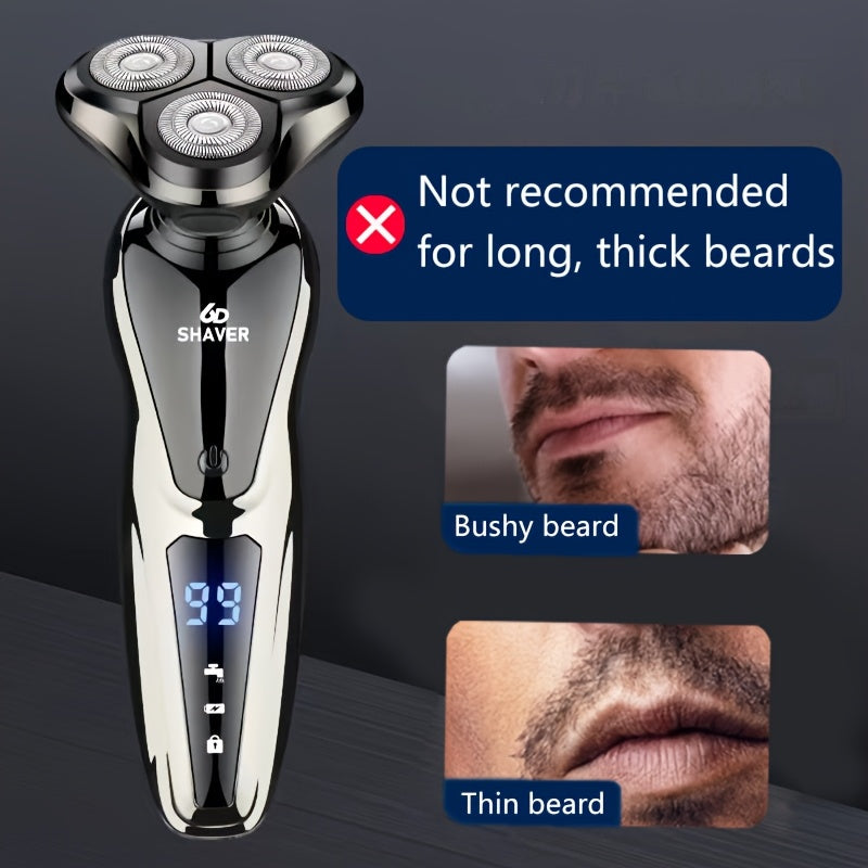 Мужская 3-в-1 электробритва с USB-перезаряжаемым триммером для носа, цифровым дисплеем, лезвиями из нержавеющей стали