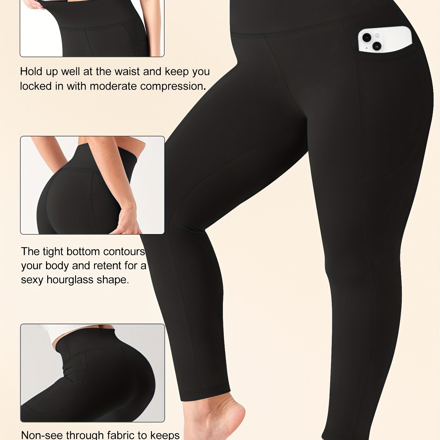 Plus Size Tummy Control Yoga Pants with Pockets High-Waisted Workout Leggings