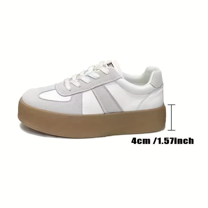 Women's Chunky Platform Sneakers White Brown Casual Lace-Up Shoes