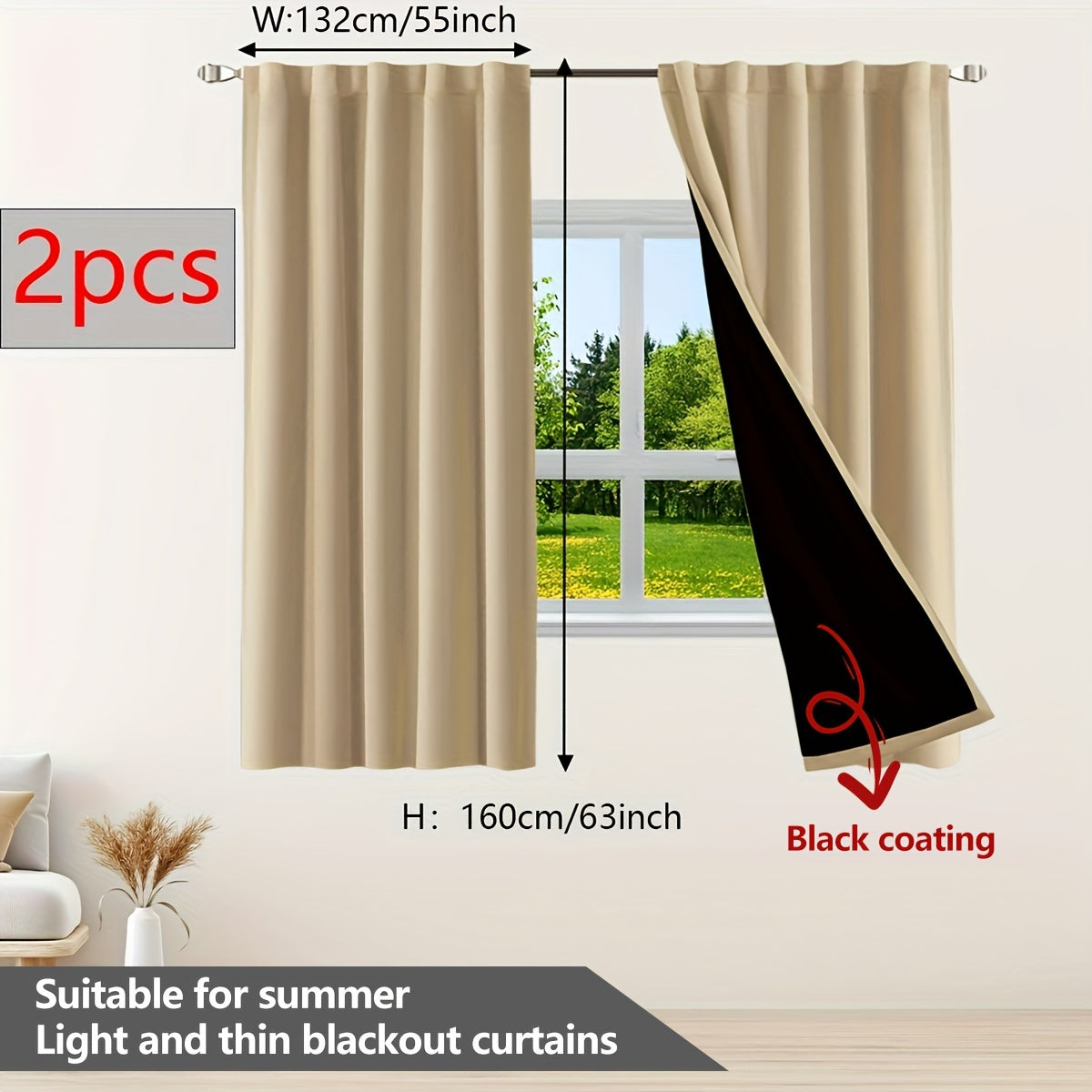 Two Pieces Blackout Curtains Thermal Insulated Twill for Bedroom Living Room