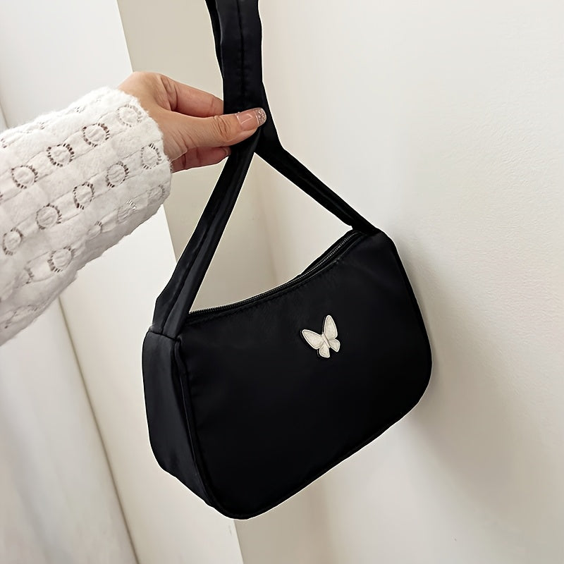 Black Nylon Crossbody Bag for Women with Tassel Accent and Zipper Closure