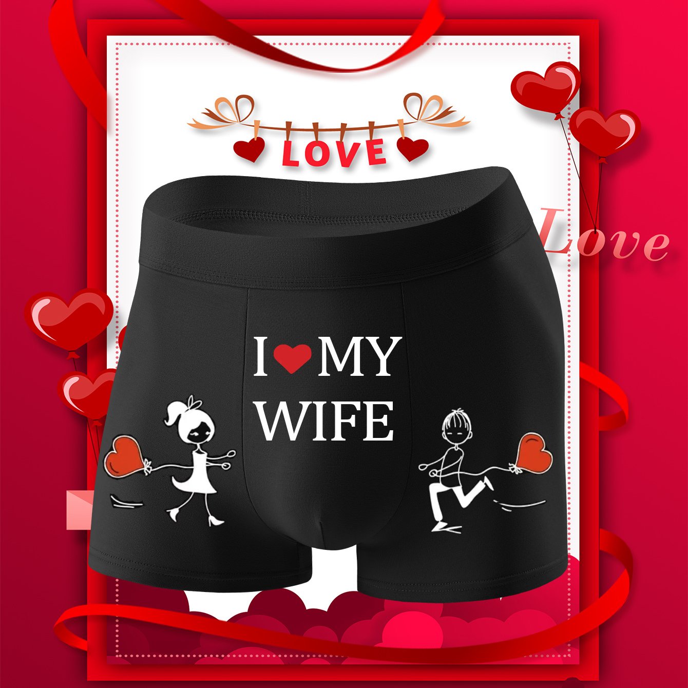 Men's Boxer Briefs Soft Polyester Knit Romantic Valentine's Day Gift Playful Print