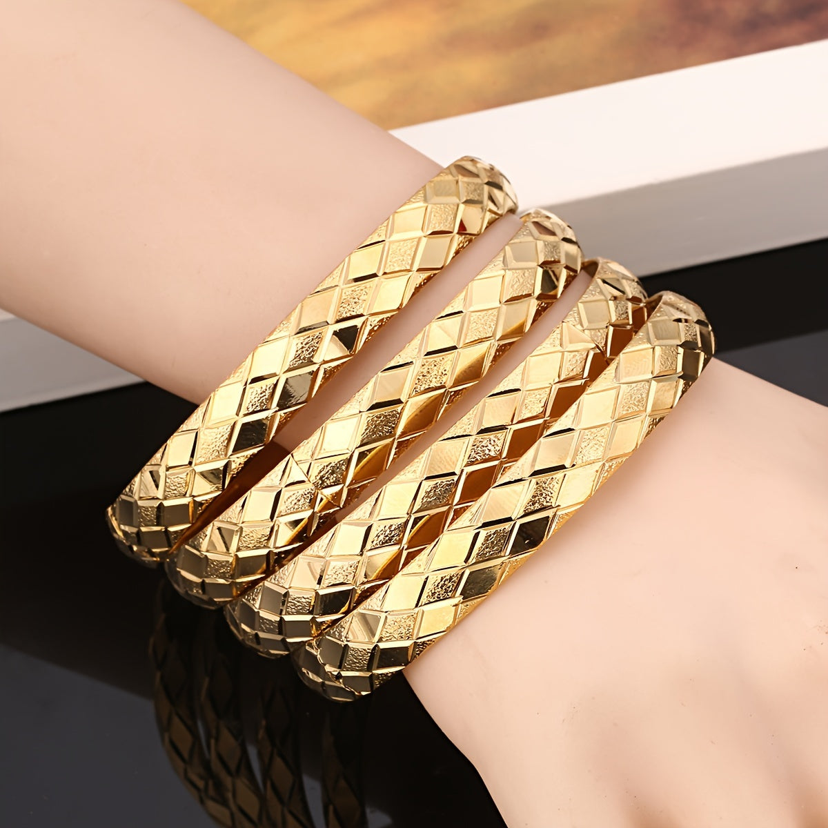 Set of 4 Gold-Tone Copper Bangles for Women Stylish Jewelry Gift