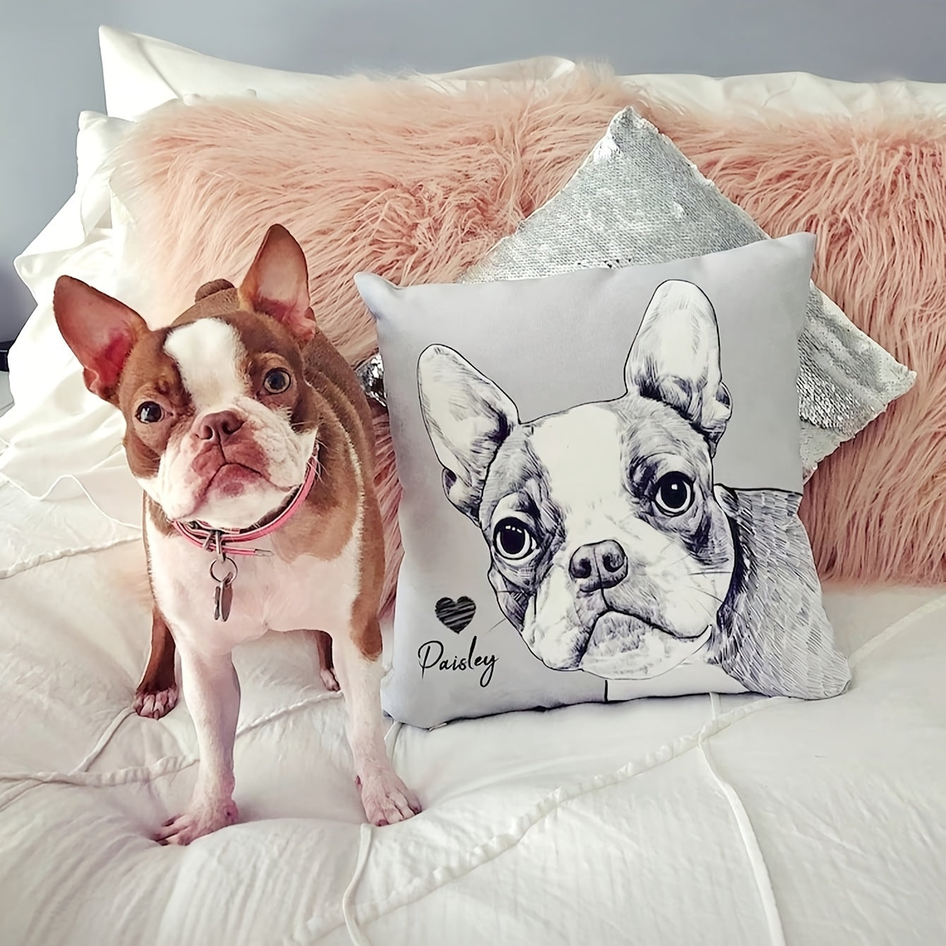 Funda de almohada personalizada con foto de mascota, suave, de punto, acogedora, decoración para el hogar, regalo