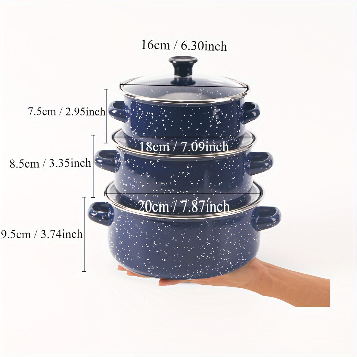 Enamel Cooking Pot Set for Stews and Soups, Lightweight, Induction Compatible