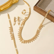 Hashamatli kelin zargarlik to'plami: marjon, bilaguzuk, taqinchoq, uzuk - 18K oltin qoplangan mis, sintetik zirkoniy bilan - Kundalik kiyish yoki to'ylar uchun mukammal - Chiroyli sovg'a qutisi kiritilgan - 5 dona to'plam