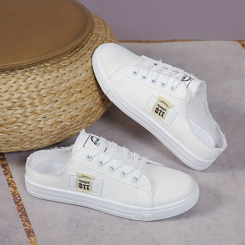 Women's White Slip-On Sneakers Breathable Fabric Rubber Sole Casual Shoes