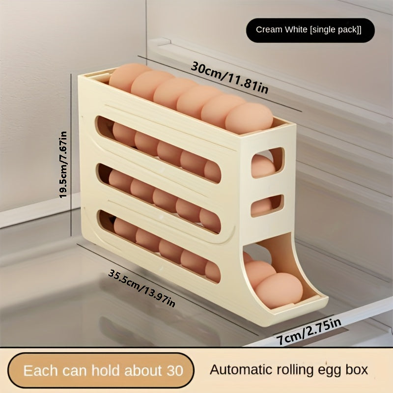 Refrigerator Egg Storage Box with Automatic Rolling Rack Large Capacity ABS Material