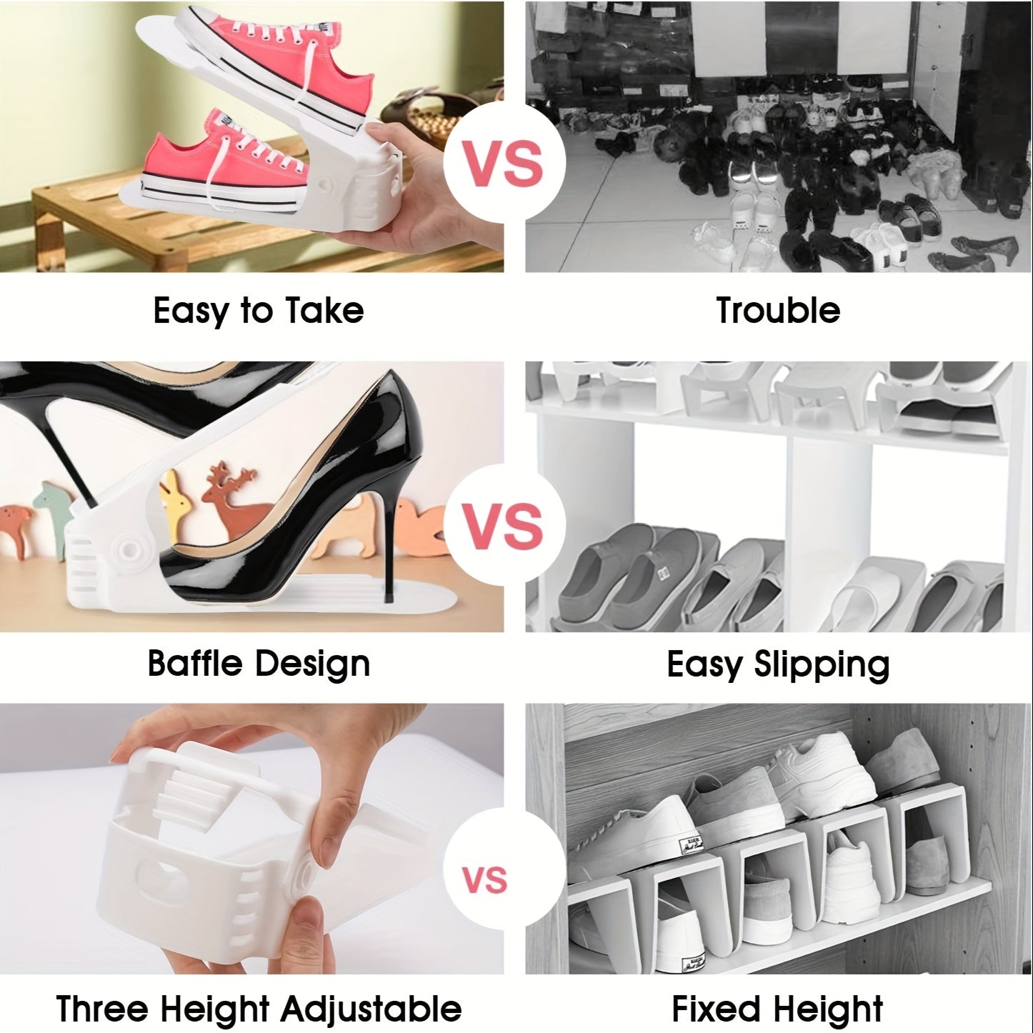 Organizador de zapatos de plástico con 12 compartimentos, almacenamiento apilable de doble capa para dormitorios, habitaciones y armarios